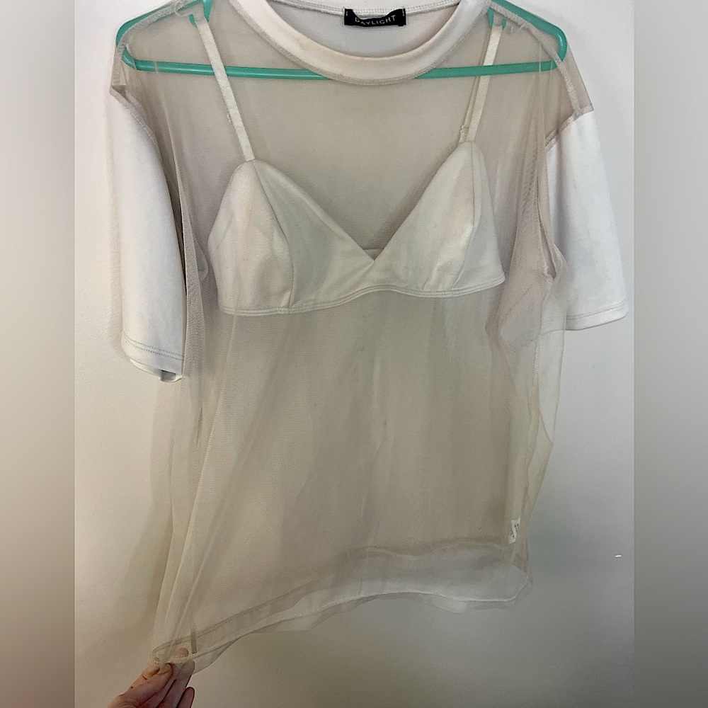 Cream 2 Piece sheer top with bralette